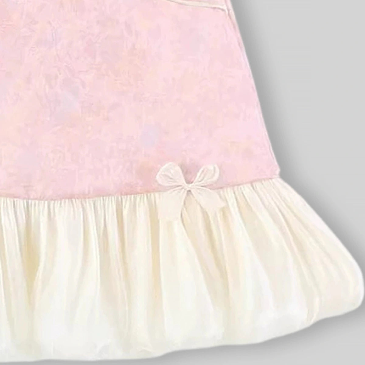 Girls Pink Mandarin Collar A-Line Dress With Bow Details Casual Dresses