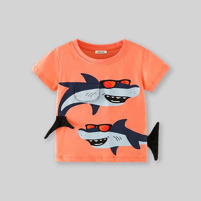 Boys Shark Print Short Sleeves T-Shirt Tshirts   