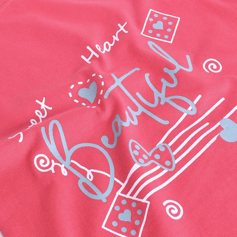 Girls Peach Pink Graphic Printed Short Sleeve T-shirts With Elasticated Legging Sets Sets