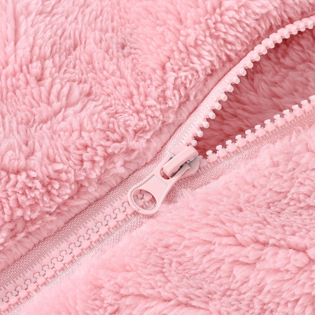 Girls Pink Solid Polar Fleece Zip Up Winter Jacket Coats & Jackets