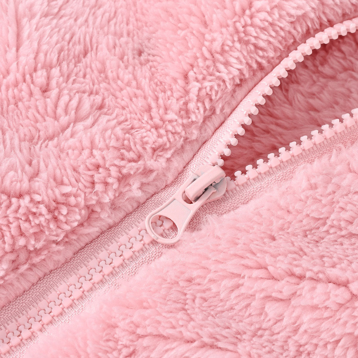 Girls Pink Solid Polar Fleece Zip Up Winter Jacket Coats & Jackets