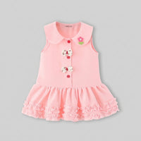 Girls Pink Peter Pan Collar Drop-Waist Dress With Bow Details Casual Dresses