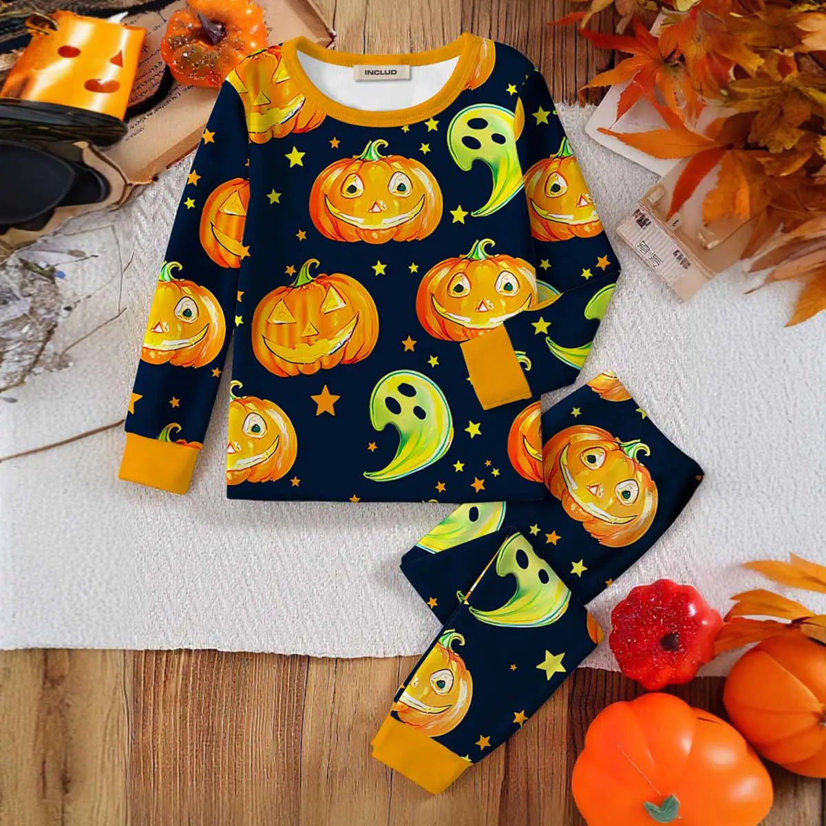 Boys Black Halloween Pumpkin Printed T-Shirt With Jogger Co-ord Sets 2 pc. Sets