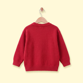 Girls Red Jacquard Long Sleeve Sweater Sweaters & Cardigans