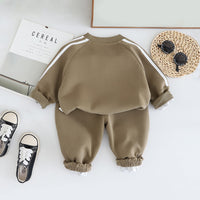 Boys Light Brown Three Stripes Printed Winter Sweatshirt With Pants Set 2 pc. Sets