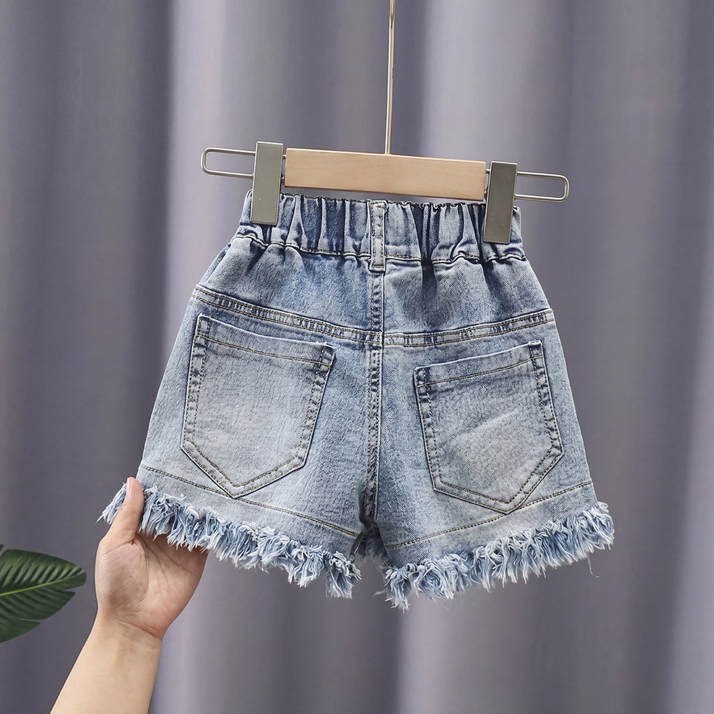 Girls Blue Pearl Embellished Denim Shorts Shorts