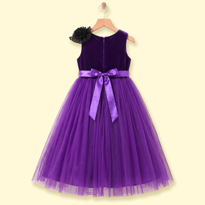 Girls Purple Sleeveless Floral Applique Fit & Flare Party Gown Party Dresses
