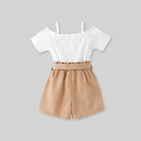 Girls Short Sleeve Top With Self Fabric Belt Shorts 2 pc. Sets   