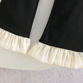Girls Black Sleeveless Bow Applique Frill Top With Ribbed Pants Sets 2 pc. Sets