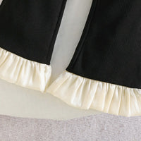 Girls Black Sleeveless Bow Applique Frill Top With Ribbed Pants Sets 2 pc. Sets