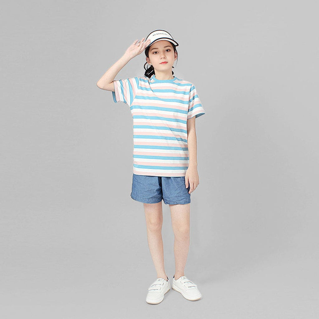 Girls Striped Short Sleeves T-shirt Tshirts   