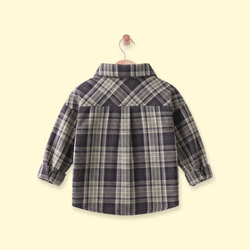 Boys Navy Blue Checked Long Sleeve Shirt Shirts