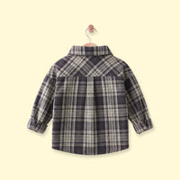 Boys Navy Blue Checked Long Sleeve Shirt Shirts