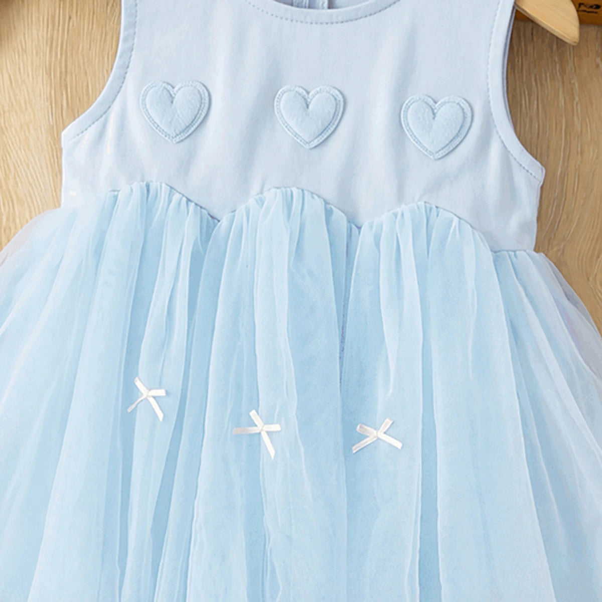 Girls Light Blue Sleeveless Heart Applique Tutu Dress Casual Dresses