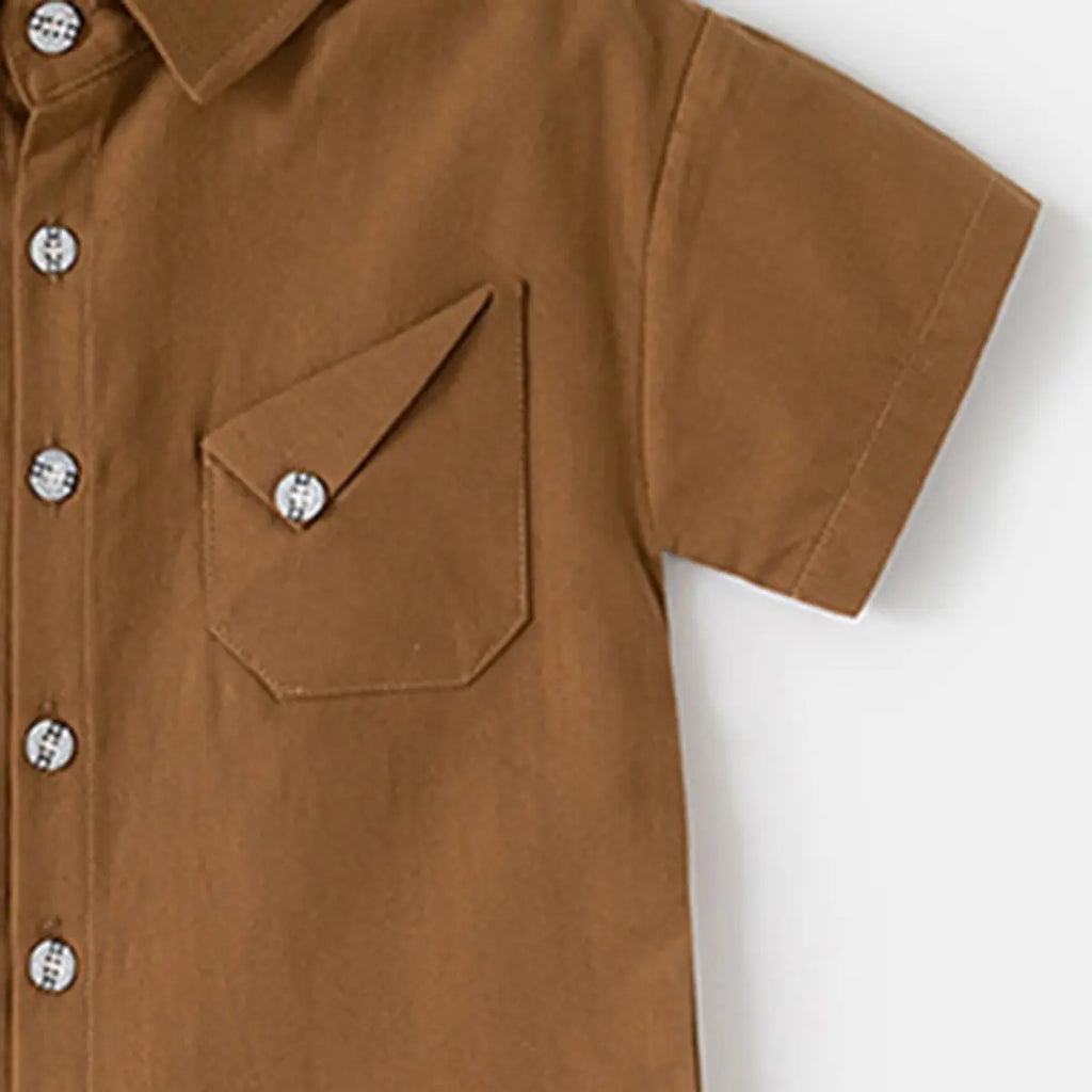 Boys Brown Short Sleeve Casual Shirt Shirts
