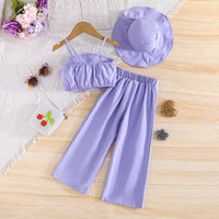 Girls Purple Camisole Applique Top With Hat And Trousers Set 3 pc. Sets