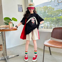 Girls Short Sleeves Applique Embroidery T-Shirt With Shorts Set Sets   