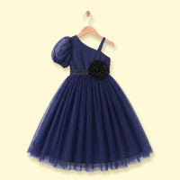 Girls Navy Blue One -Shoulder Fit & Flare Party Dress Party Dresses Navy Blue 1-2 Y
