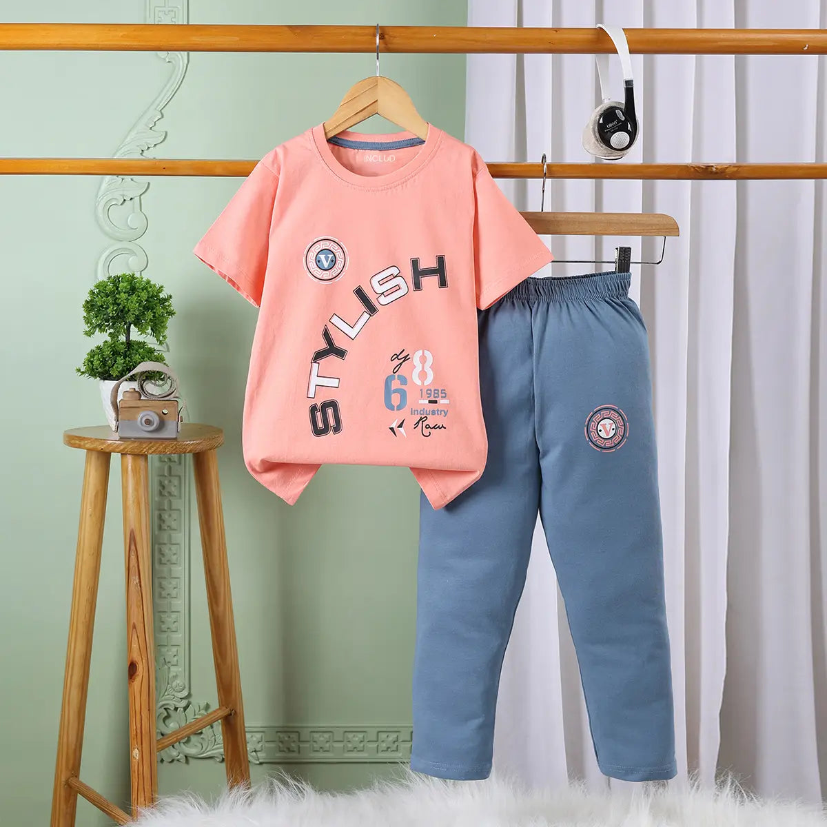 Boys Pink Graphics Print Short Sleeve T-Shirt With Elasticated Pants Sets Sets Pink 2-3 Y