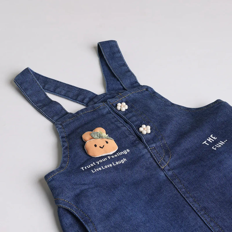Girls Orange Applique Printed T-Shirt With Denim Dungaree and Diaper Cover Sets 3 pc. Sets