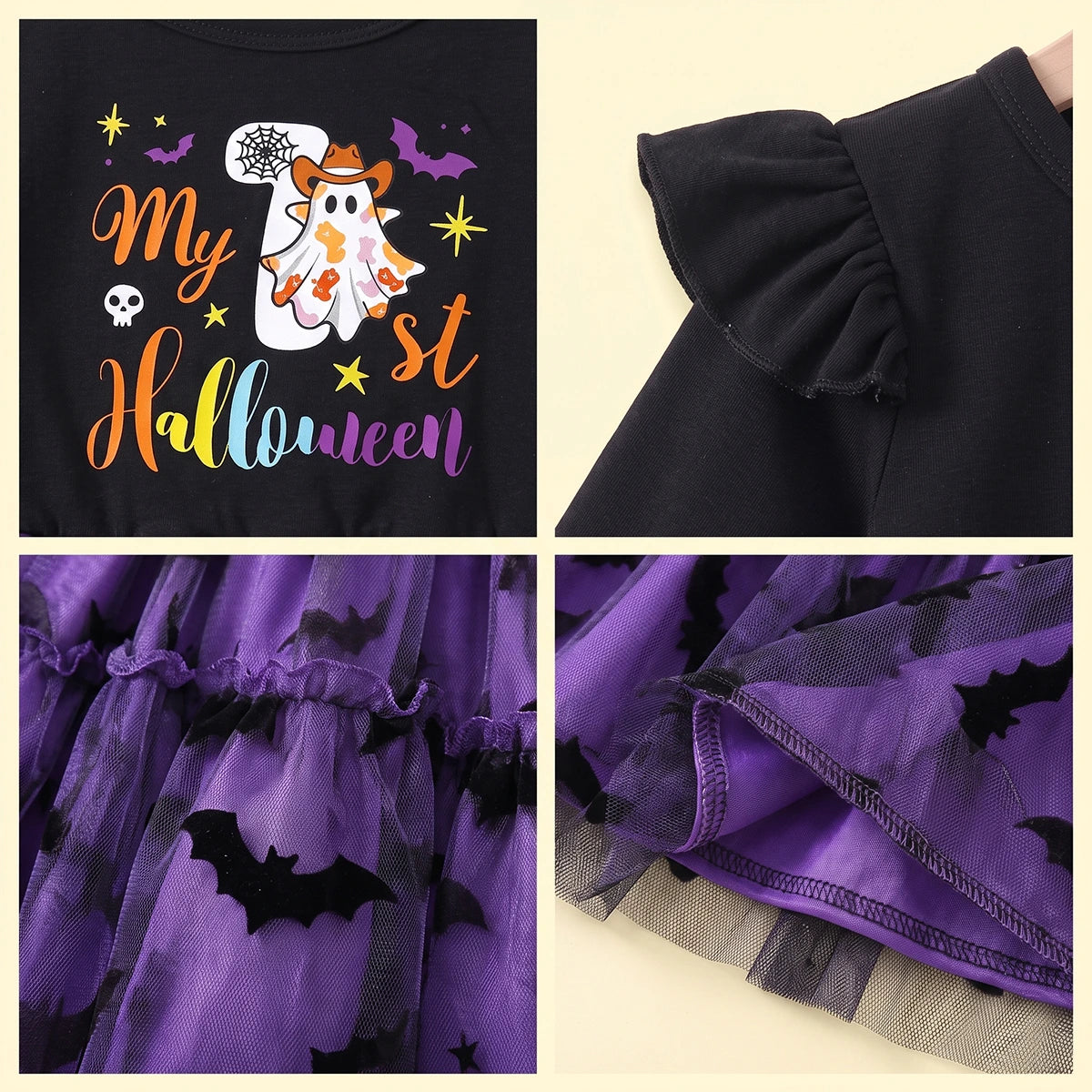 Girls Black My 1st Halloween Typography Fit & Flare Dress Casual Dresses