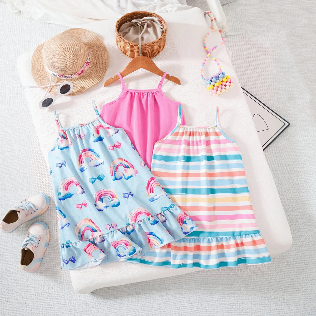 Girls Multicolor Sleeveless Flared A-line Dresses Pack Of 3 Casual Dresses Multicolor 3-4 Y
