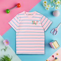 Girls Striped Short Sleeves T-Shirt Tshirts Pink 6-7 Y 