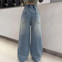 Girls Light Blue Heart Graphic Loose Fit Denim Jeans Pants