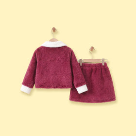 Girls Burgundy Fleece Jacket & Skirt Co-ord Sets Sets