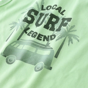 Boys Light Green Surf Printed Vest With Drawstring Shorts Sets Sets