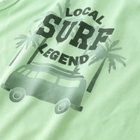 Boys Light Green Surf Printed Vest With Drawstring Shorts Sets Sets
