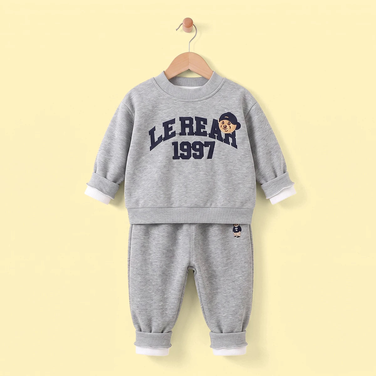 Boys Grey Typographic Embroidered Sweatshirt With Pants Set 2 pc. Sets Grey 1-2 Y