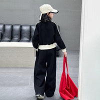 Girls Black Solid Front Zipper Jacket With Flared Pants Winter Set 2 pc. Sets