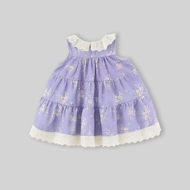 Girls Purple Floral Print Tiered A-line Dress Casual Dresses