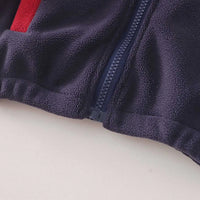 Boys Navy Blue Color-Blocked Fleece Hooded Zipper Jacket With Jogger Co-ord Sets Sets
