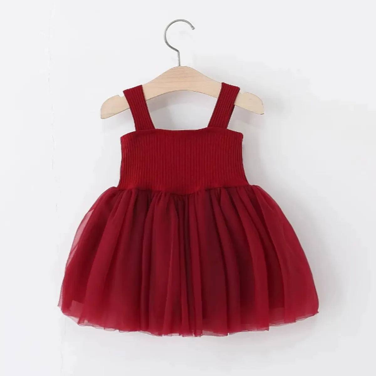 Girls Maroon Sleeveless Tulle Overlay Fit & Flare Dress With Bow Detail Casual Dresses