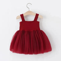 Girls Maroon Sleeveless Tulle Overlay Fit & Flare Dress With Bow Detail Casual Dresses