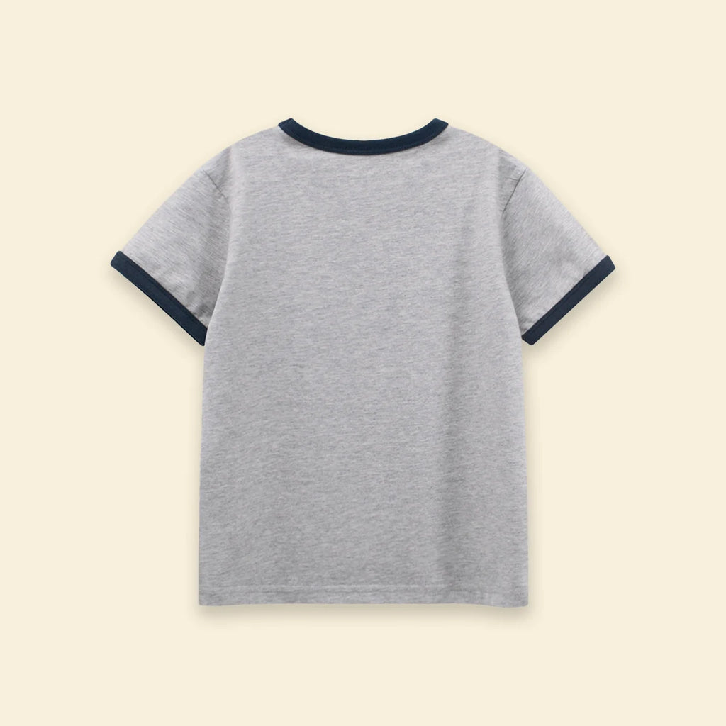 Boys Light Grey Melange Horse Printed Short Sleeve T-Shirt Tshirts