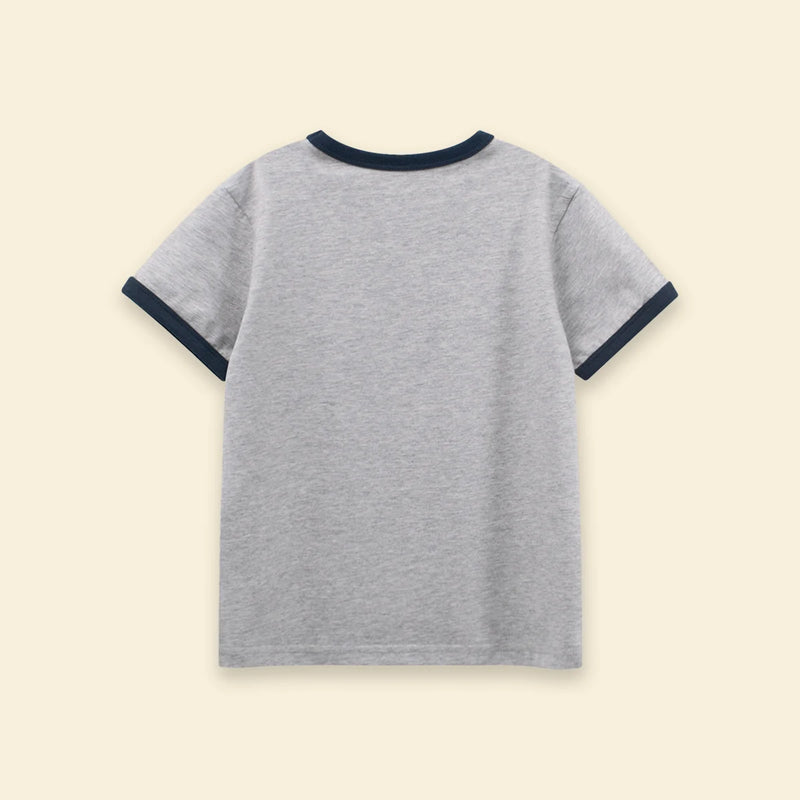 Boys Light Grey Melange Horse Printed Short Sleeve T-Shirt Tshirts