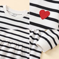 Girls Black Striped Long Sleeve Fit & Flare Dress Casual Dresses