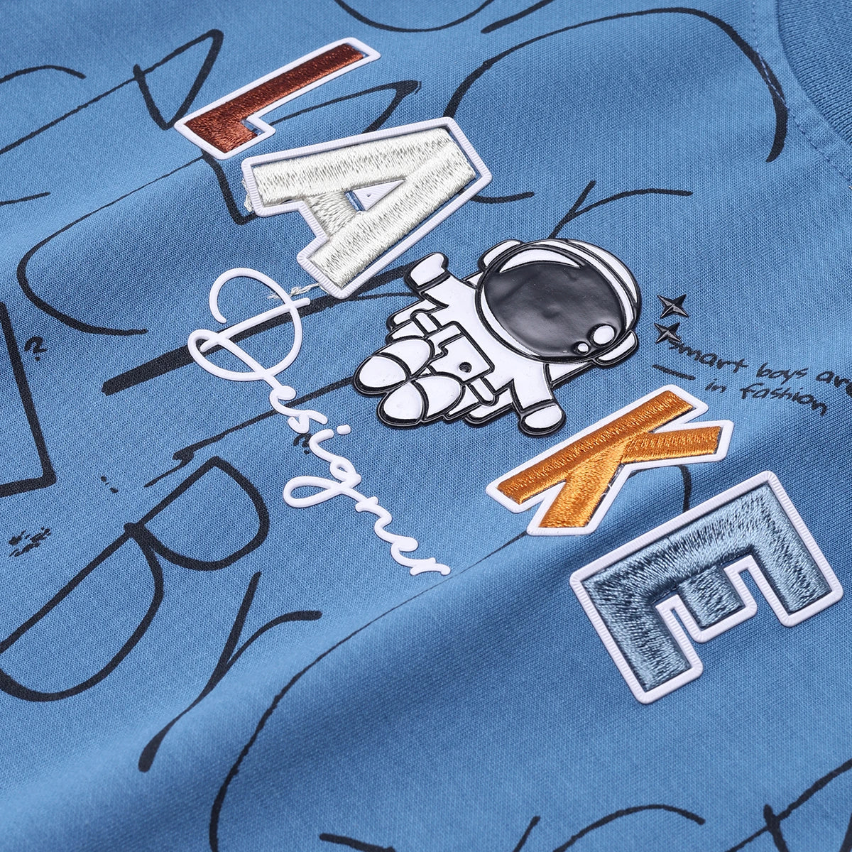 Boys Blue Astronaut Graphic Short Sleeve T-shirt With Drawstring Shorts And Bag Sets Sets