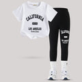 Girls White Typographic Printed Short Sleeves T-Shirt With Pants Set 2 pc. Sets White 3-4 Y
