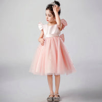 Girls Light Pink Pearl-Embellished Flutter Sleeve Fit & Flare Dress Casual Dresses