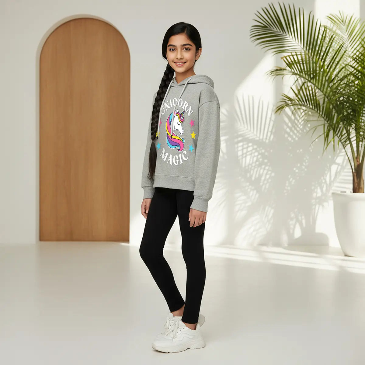 Girls Grey Unicorn Magic Graphics Hoodie Sweatshirt Sweatshirts & Hoodies
