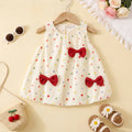 Girls Red Bow Applique Polka Dot Print Sleeveless A-Line Dress Casual Dresses Red 1-2 Y