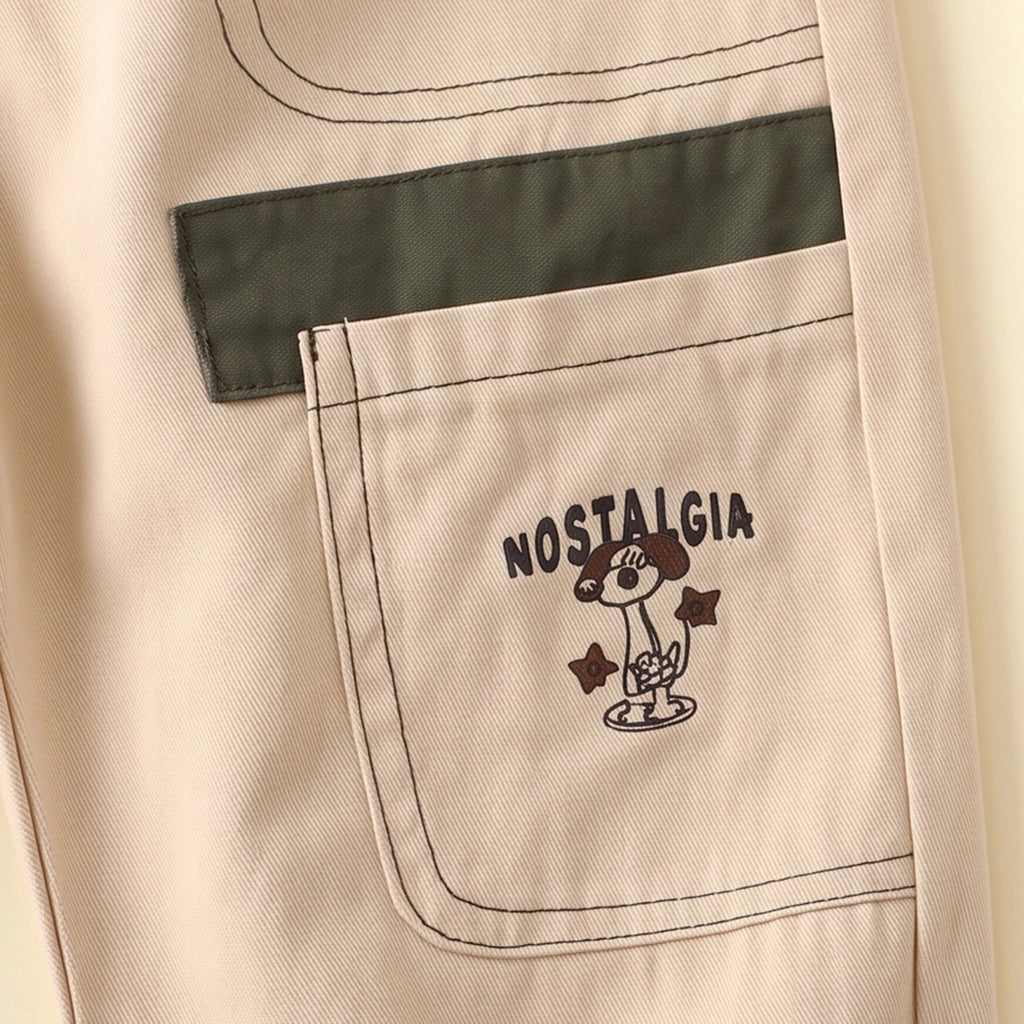 Boys Beige Embroidered Jogger Pants