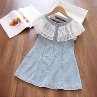 Girls Light Blue Sleeveless A-line Denim Dress Casual Dresses