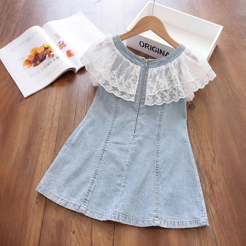 Girls Light Blue Sleeveless A-line Denim Dress Casual Dresses