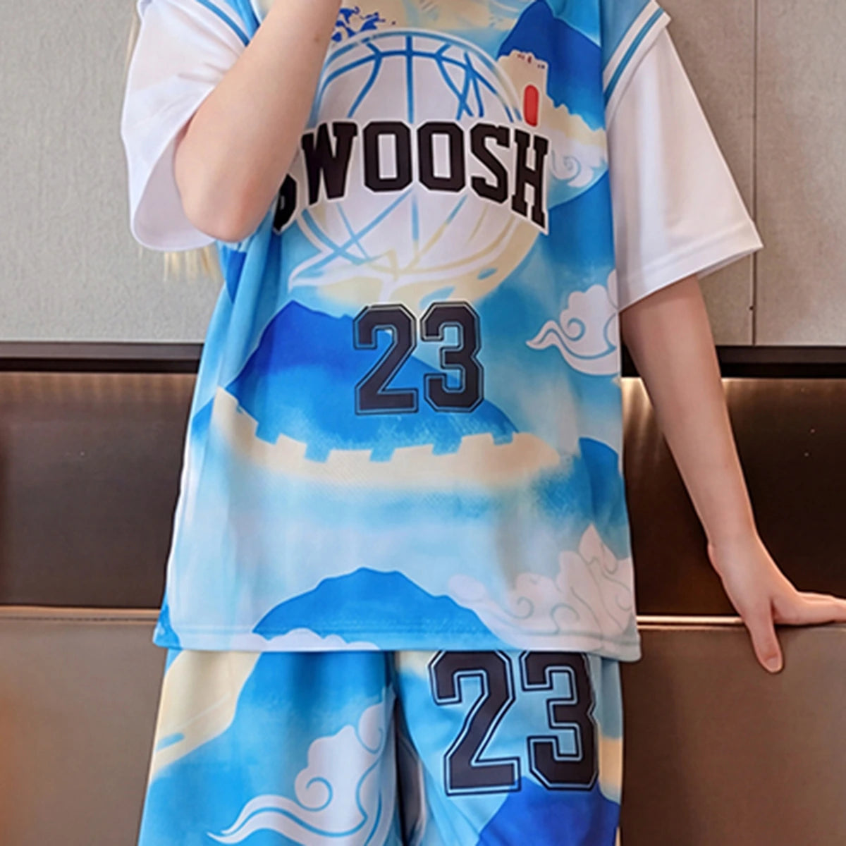 Girls Blue Alphanumeric Printed Short Sleeve T-Shirt With Shorts Sets 2 pc. Sets