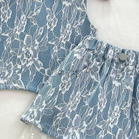 Girls Blue Floral Lace Sleeveless Top With Skirt Sets 2 pc. Sets